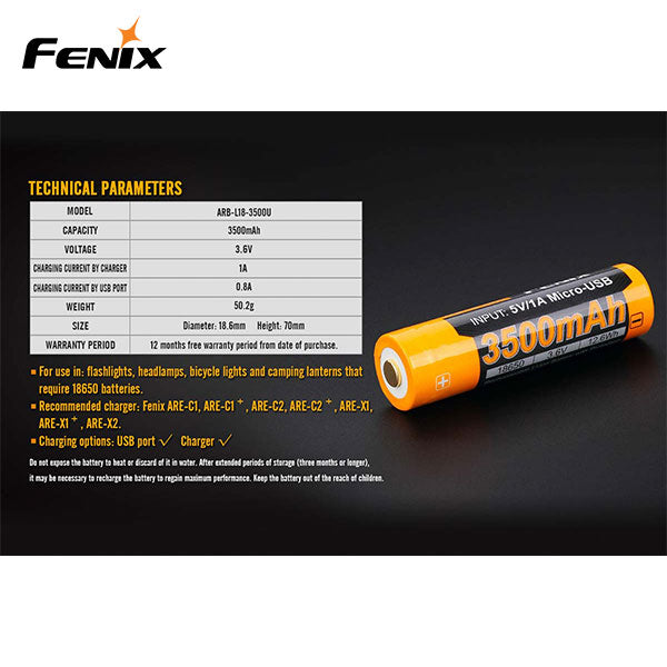 Fenix Batteri ARB-L18-3500U 18650 Li-Ion USB 3500 mAh