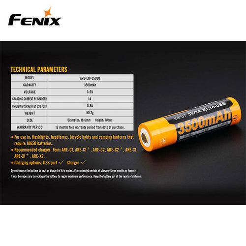 Fenix Batteri ARB-L18-3500U 18650 Li-Ion USB 3500 mAh