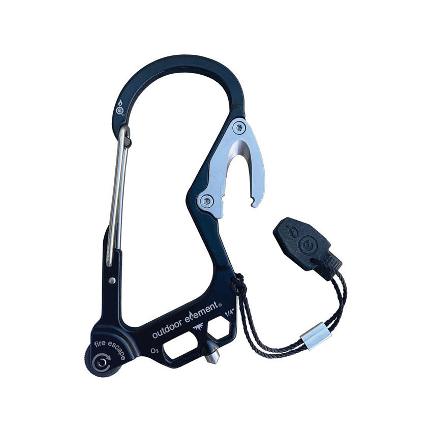 Outdoor Element Fire Escape Carabiner - Karbinhake Med Gnisttändare, Bältesskärare, Glaskross M.m