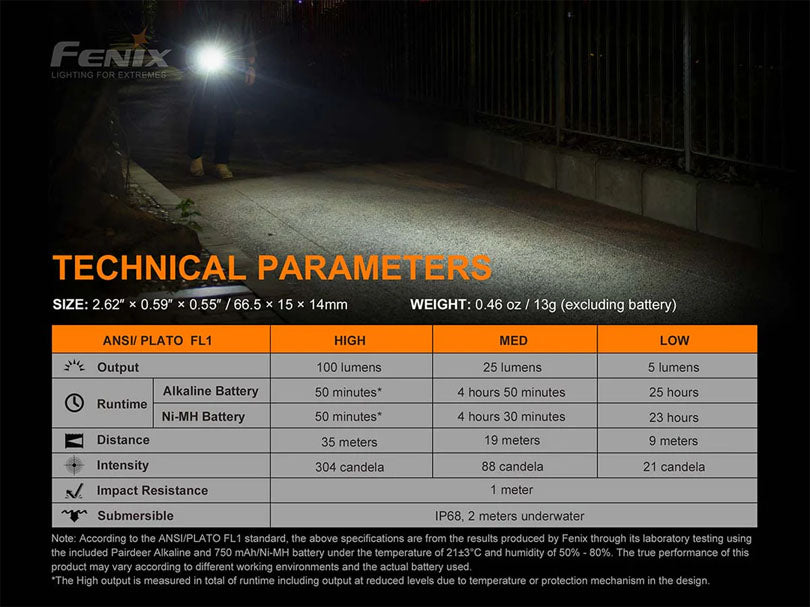 Fenix E01 V2.0 100 - AAA Ficklampa Med 5-100 Lumen