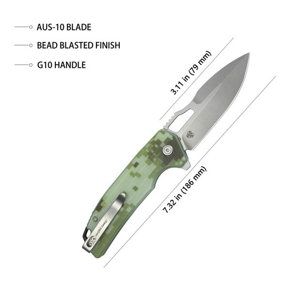 Kubey Knife RDF Button Lock AUS-10 G10 - Digital Camo