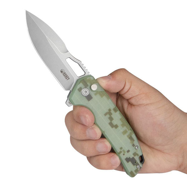 Kubey Knife RDF Button Lock AUS-10 G10 - Digital Camo