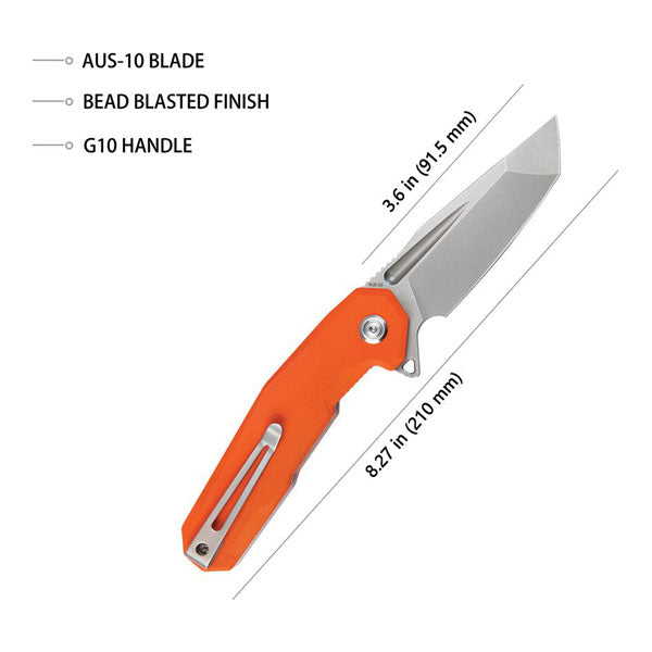 Kubey Knife Carve Nest Tanto Linerlock AUS-10 G10 - Orange
