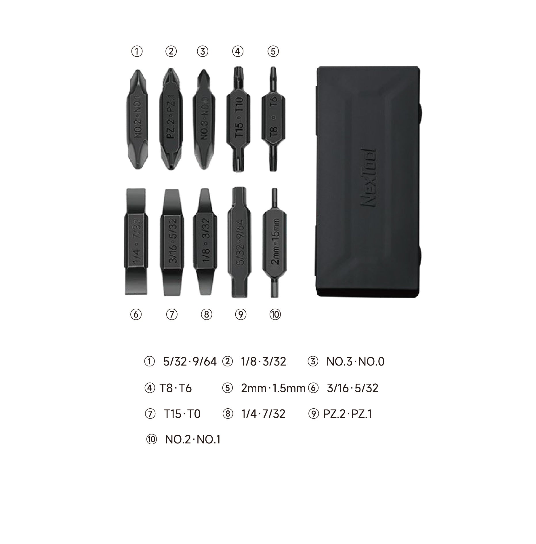 NexTool Multi Tool Bit Kit - 10 Stycken Dubbelsidiga Bits Till Multitools Med Förvaringsbox