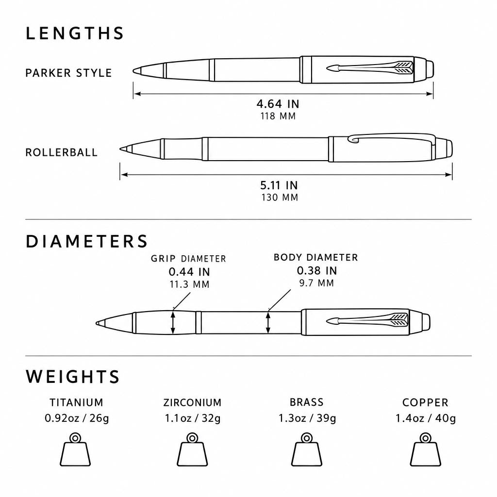Big Idea Design Bolt Action Pen Ti SW - SLIMS.SE - ritning med information om pennan