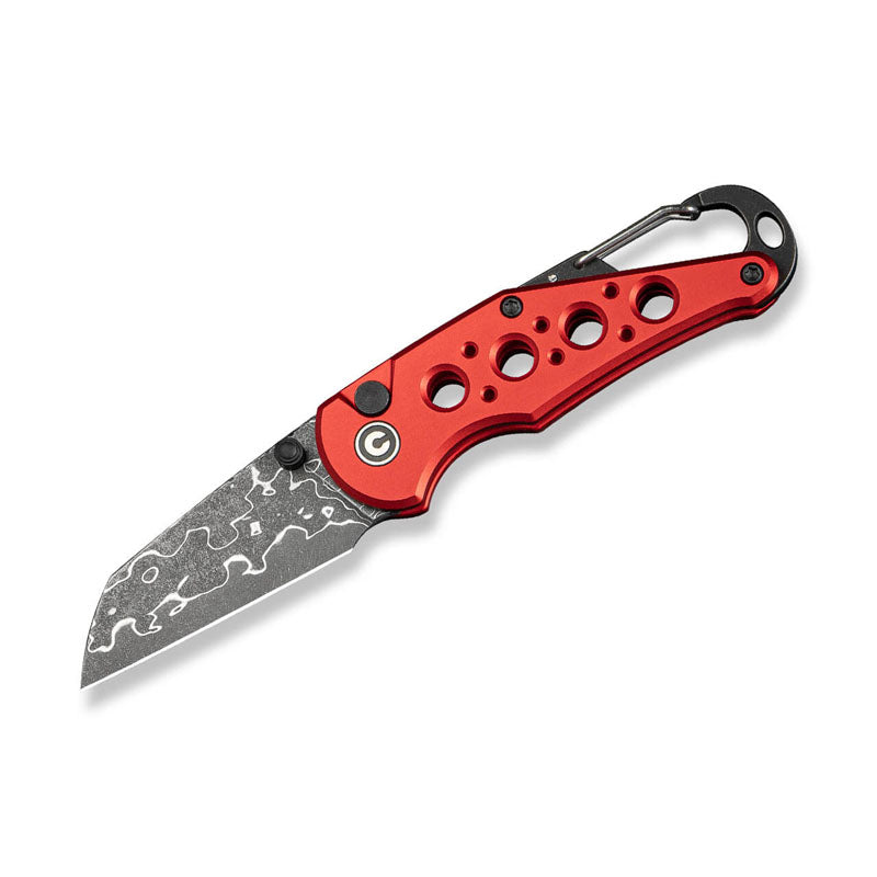 Civivi Pragma Damascus Red Aluminium - Fällkniv Med Karbinhake Och Kapsylöppnare