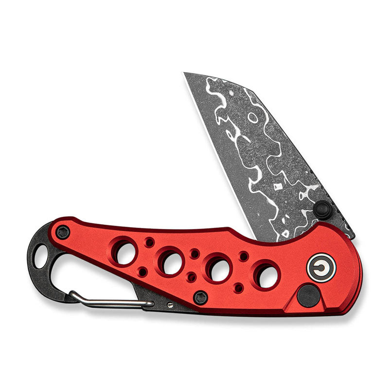 Civivi Pragma Damascus Red Aluminium - Fällkniv Med Karbinhake Och Kapsylöppnare