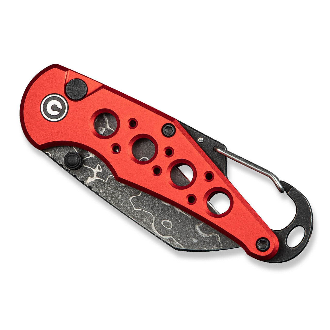 Civivi Pragma Damascus Red Aluminium - Fällkniv Med Karbinhake Och Kapsylöppnare