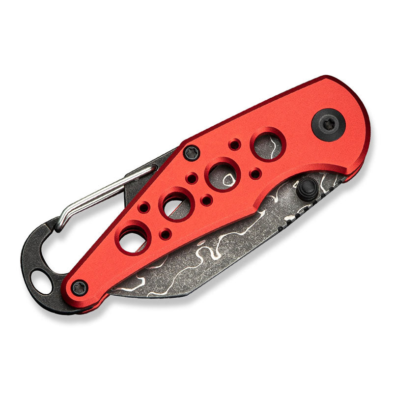 Civivi Pragma Damascus Red Aluminium - Fällkniv Med Karbinhake Och Kapsylöppnare