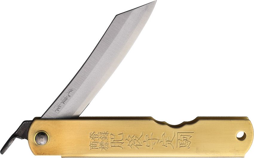 Higonokami Folder Brass - Fällkniv Av Blue Paper Steel Kolstål Och Mässingshandtag