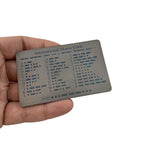 Maratac Titanium COMM Card International Morse Code SOS Notes Measurements - Kort Av Titan